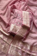 Pure Mul Chanderi Banarasi Weaving Suit Set - Light Onion Pink