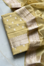 Pure mul Chanderi Banarasi Weaving Suit Set - Pale Yellow