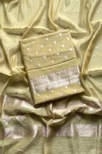 Pure mul Chanderi Banarasi Weaving Suit Set - Pale Yellow