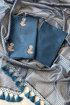Pure Mul Chanderi With Kadwa Weaving - Slate Blue