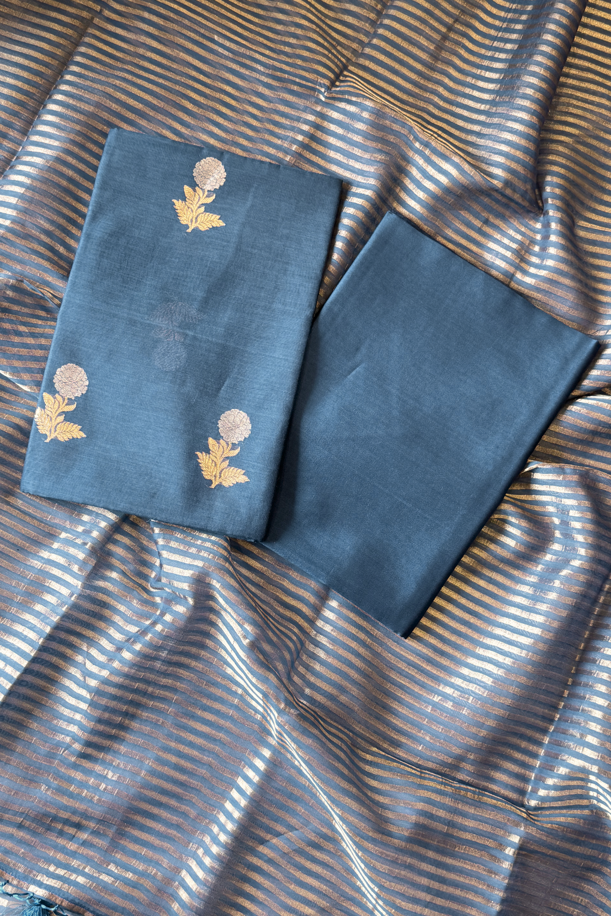 Pure Mul Chanderi With Kadwa Weaving - Slate Blue