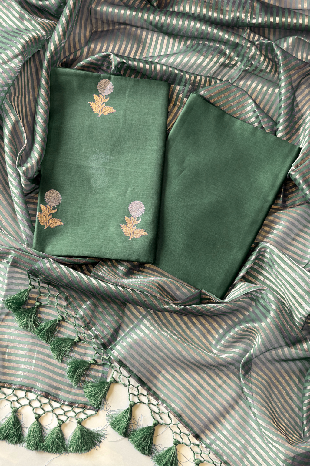 Pure Mul Chanderi With Kadwa Weaving - Green
