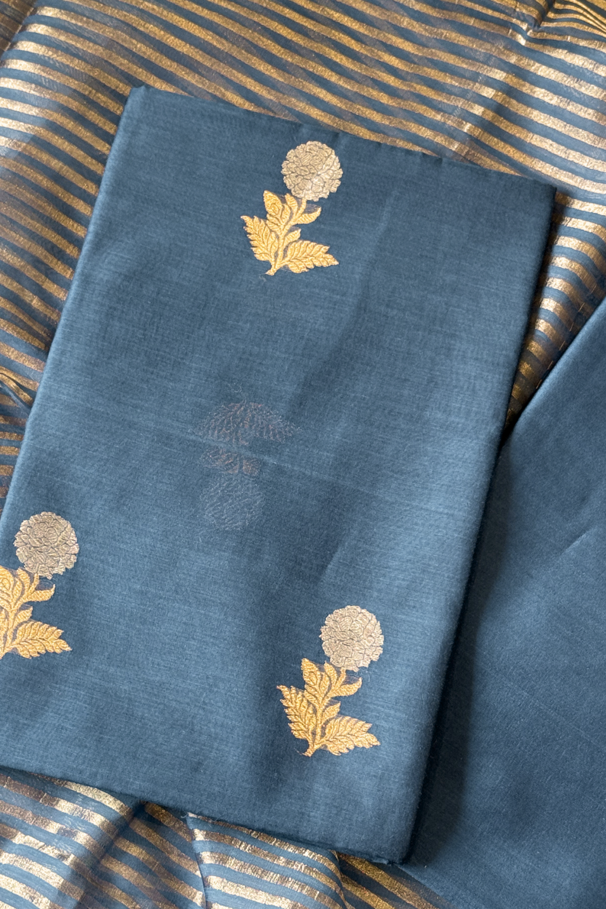 Pure Mul Chanderi With Kadwa Weaving - Slate Blue