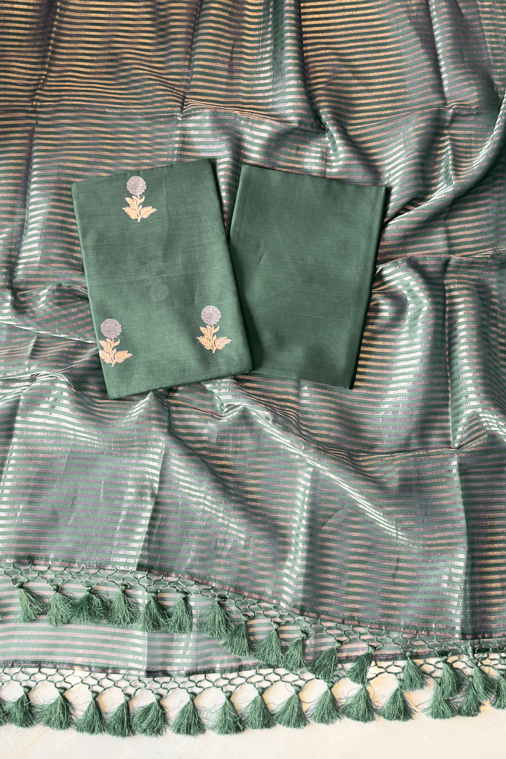Pure Mul Chanderi With Kadwa Weaving - Green
