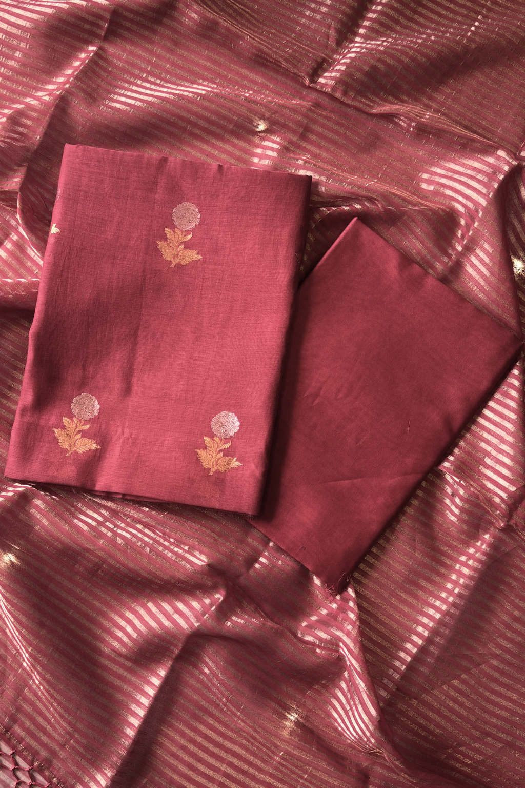 Pure Mul Chanderi With Kadwa Weaving - Red Maroon