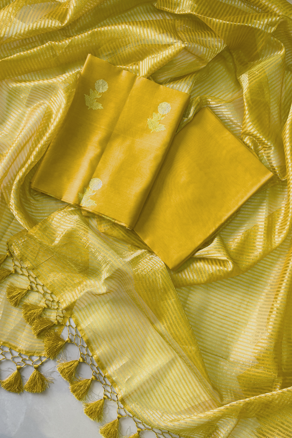 Pure Mul Chanderi With Kadwa Weaving - Yellow