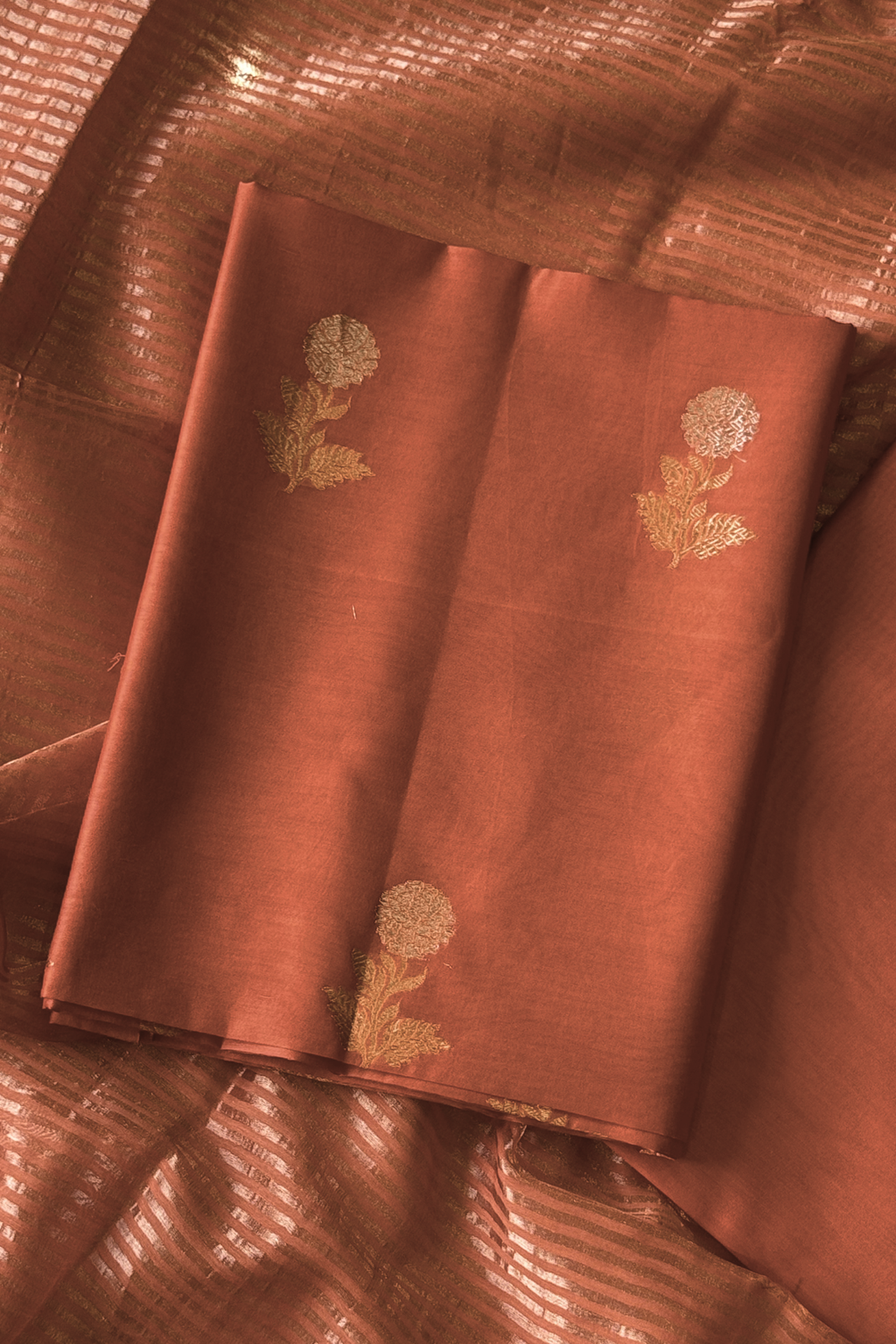 Pure Mul Chanderi With Kadwa Weaving - Terracotta