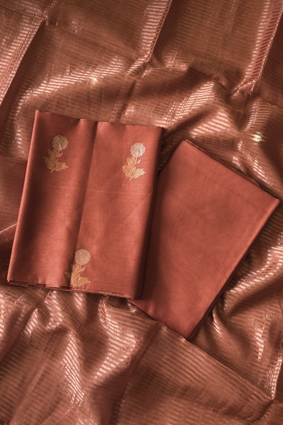 Pure Mul Chanderi With Kadwa Weaving - Terracotta
