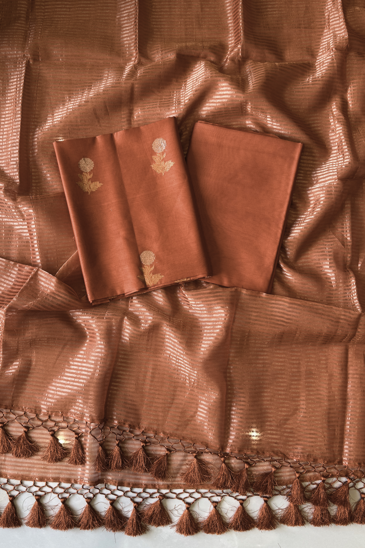 Pure Mul Chanderi With Kadwa Weaving - Terracotta