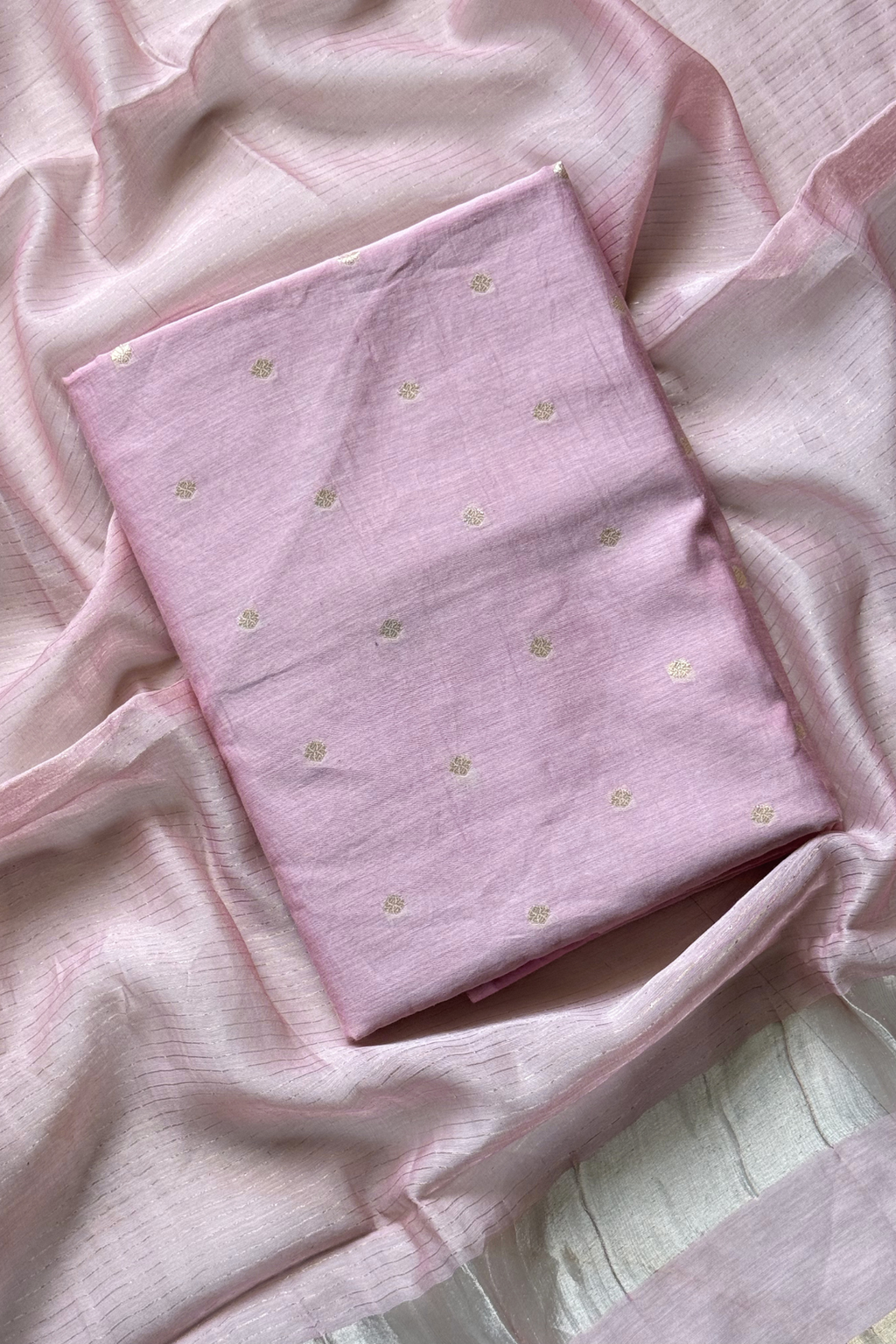 Pure Mul Chanderi Banarasi Weaving Suit Set - Dusty pink