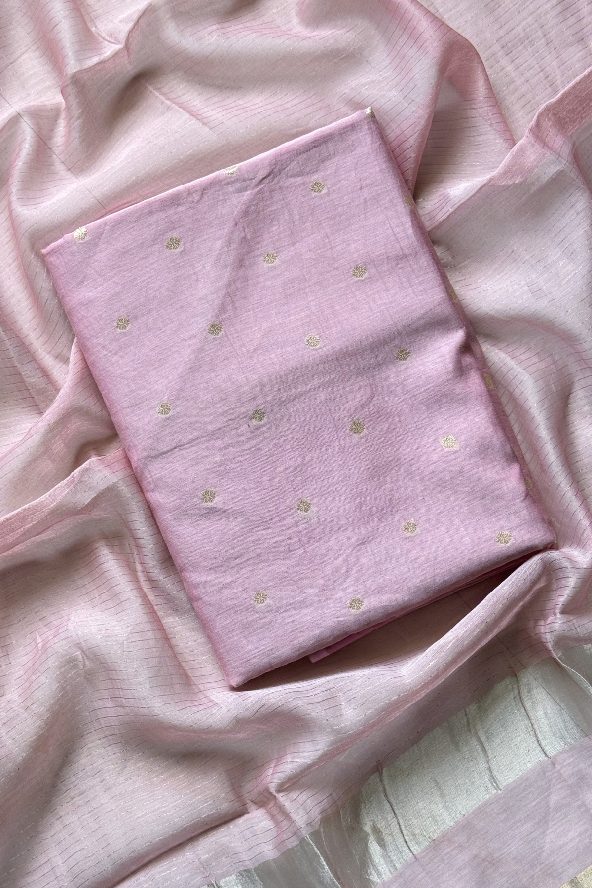 Pure Mul Chanderi Banarasi Weaving Suit Set - Dusty pink