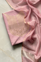 Pure Mul Chanderi Banarasi Weaving Suit Set - Light Pink