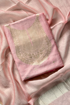 Pure Mul Chanderi Banarasi Weaving Suit Set - Light Pink