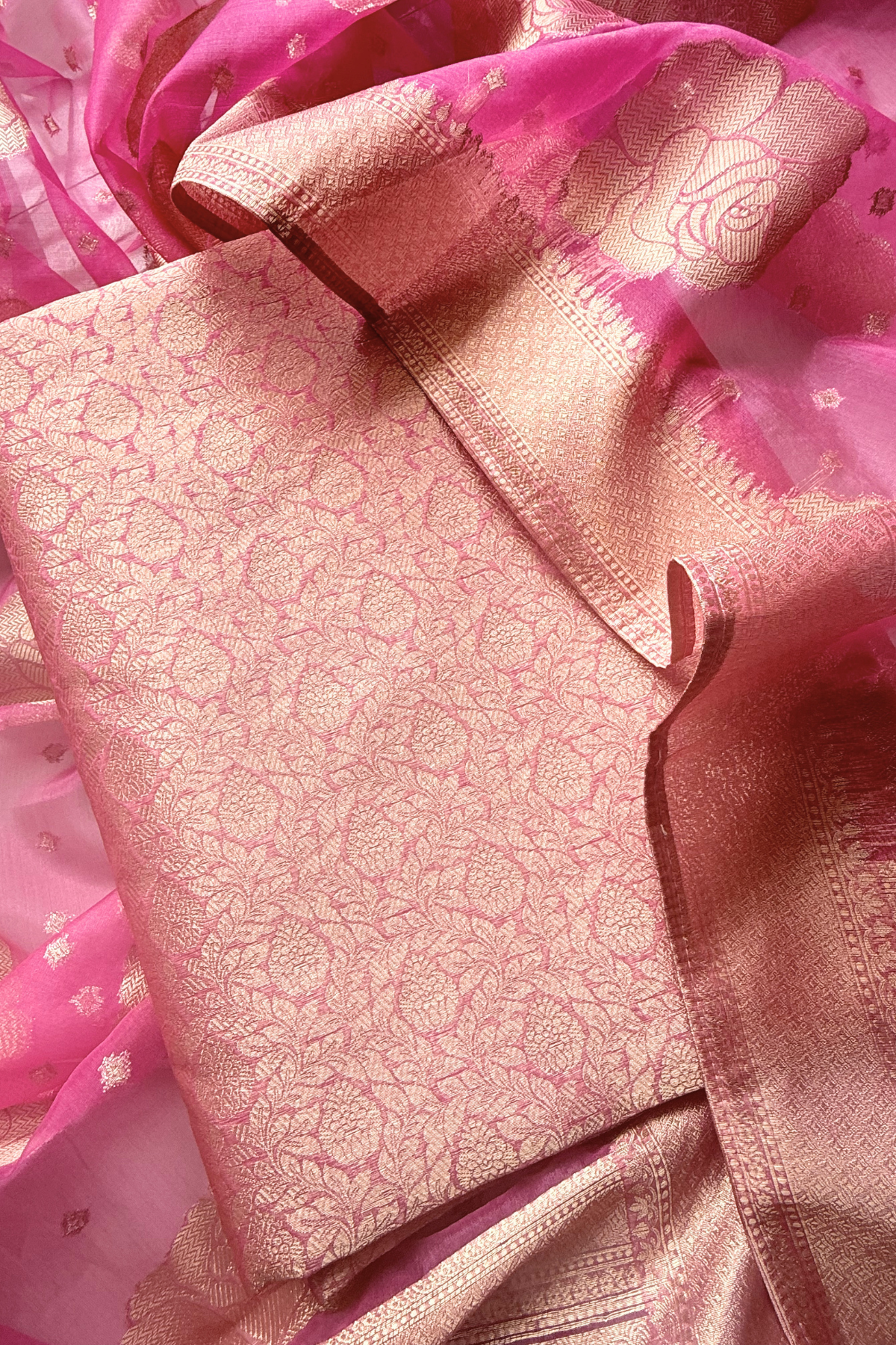 Banarasi Weaving  3 pc suit set -  Pink