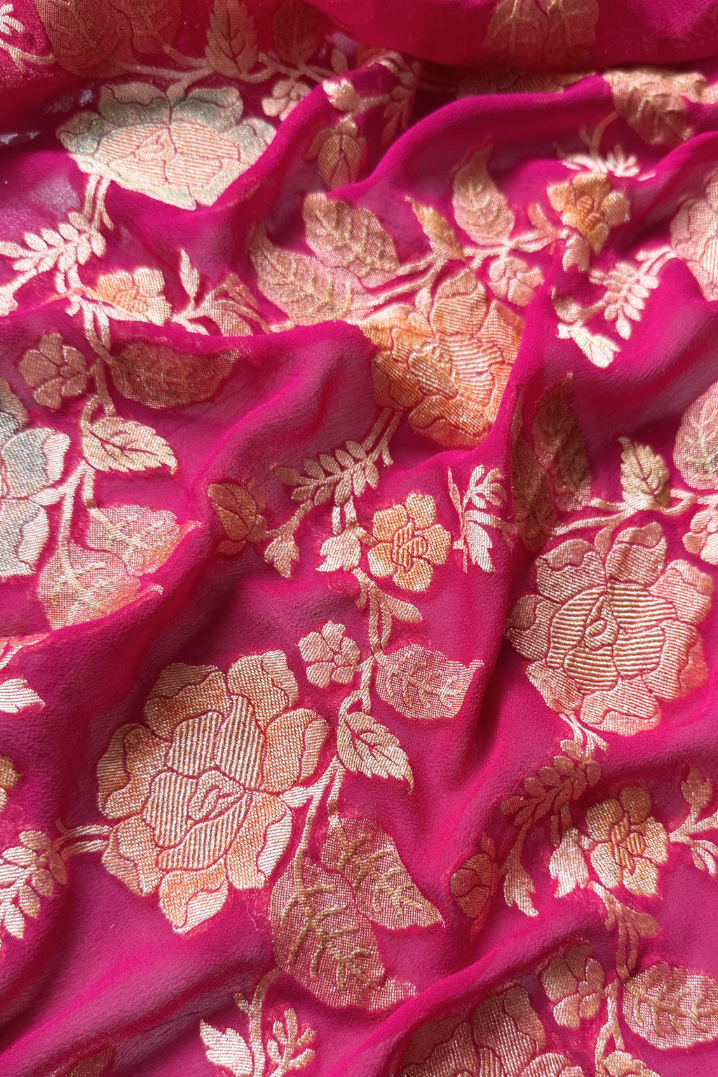 Banarasi Weaving With Brush Paint 3 pc suit set - Rani Pink