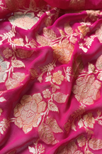 Banarasi Weaving With Brush Paint 3 pc suit set - Rani Pink