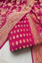 Banarasi Weaving With Brush Paint 3 pc suit set - Rani Pink