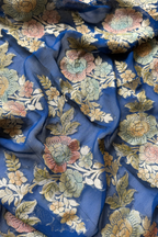 Banarasi Weaving With Brush Paint 3 pc suit set - Blue