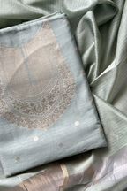 Pure Mul Chanderi Banarasi Weaving Suit Set - Greenish Blue