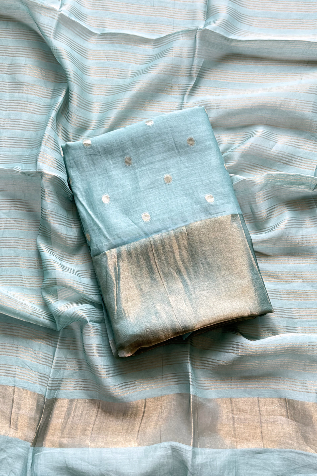 Pure Mul Chanderi Banarasi Weaving Suit Set - Light Blue
