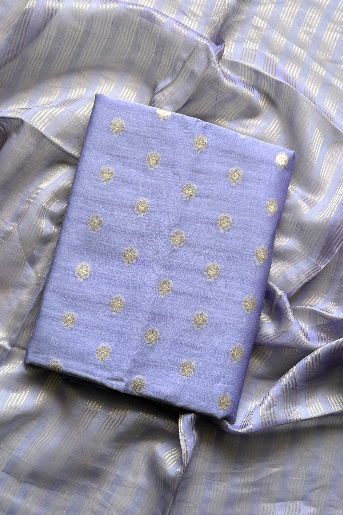 Pure Mul Chanderi Banarasi Weaving Suit Set - Light Blue