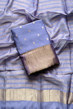 Pure Mul Chanderi Banarasi Weaving Suit Set - Light Blue