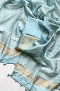 Pure Mul Chanderi Banarasi Weaving Suit Set - Light Blue