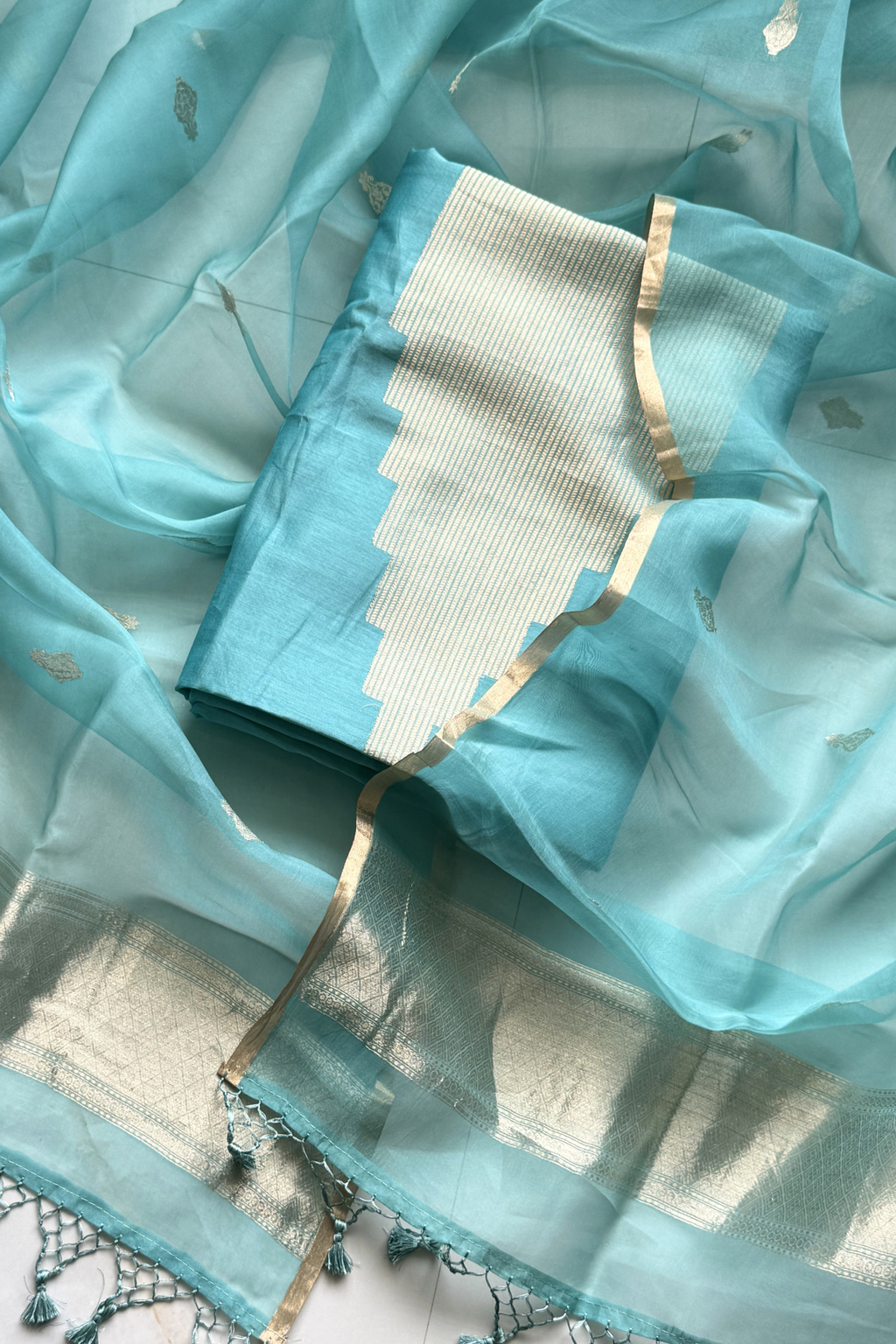 Banarasi Weaving Suit Set - Sky Blue
