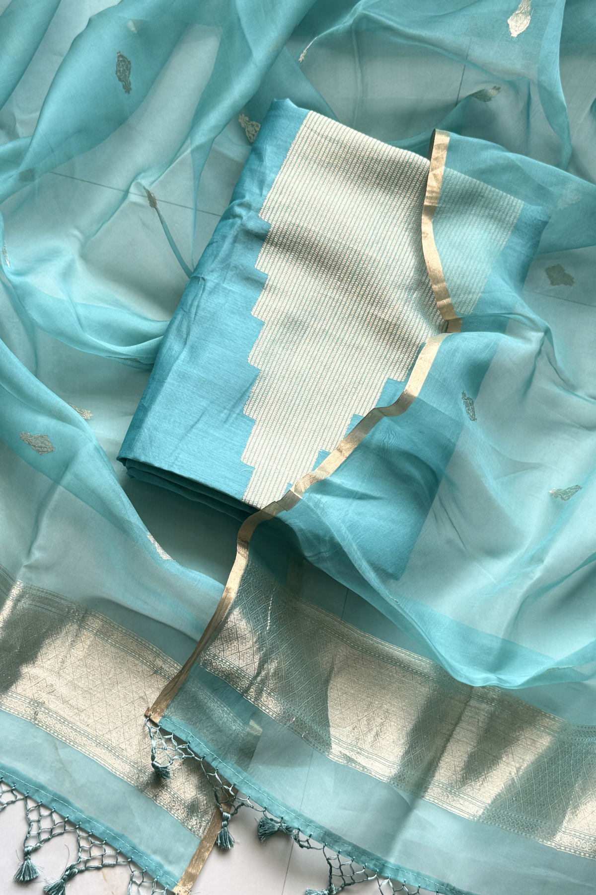 Banarasi Weaving Suit Set - Sky Blue