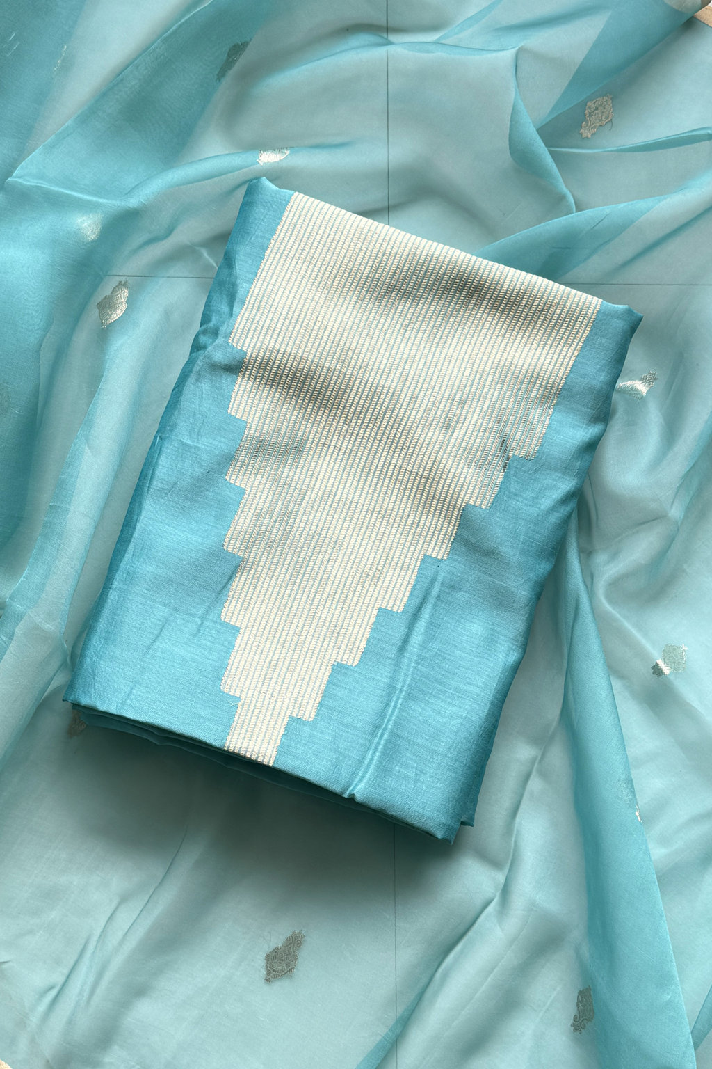 Banarasi Weaving Suit Set - Sky Blue