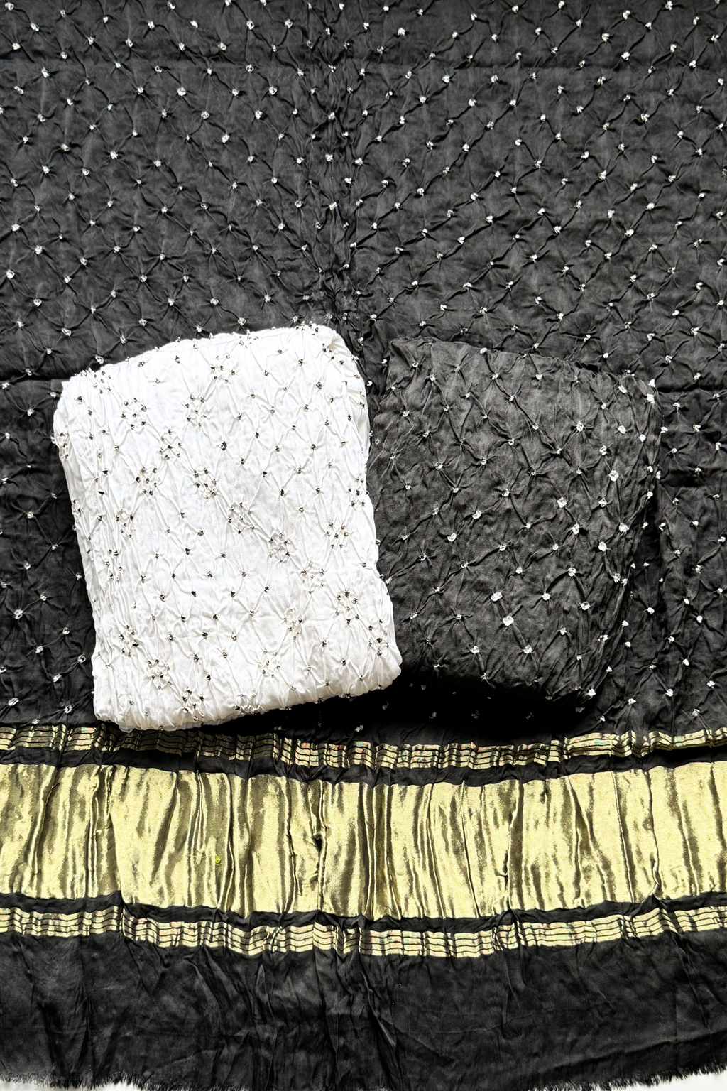 Colorful Bhandhej 3 Piece Unstitched Suit Set - Black