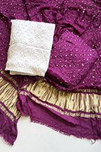 Colorful Bhandhej 3 Piece Unstitched Suit Set - Purple Wine