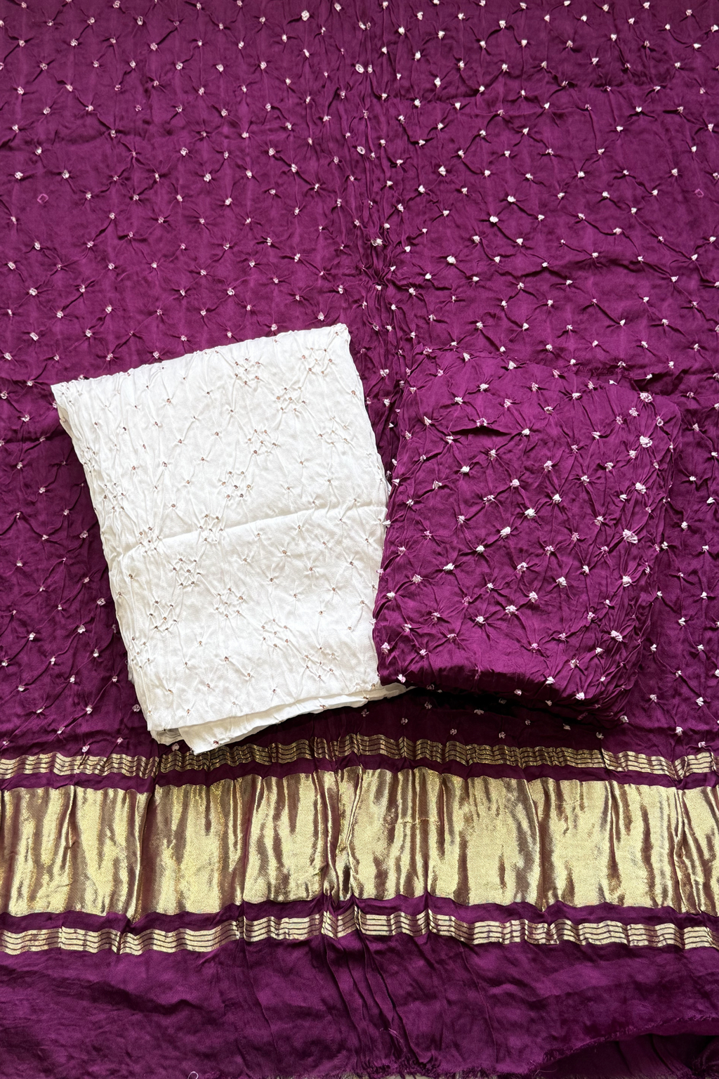 Colorful Bhandhej 3 Piece Unstitched Suit Set - Purple Wine