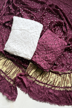 Colorful Bhandhej 3 Piece Unstitched Suit Set - Wine Maroon