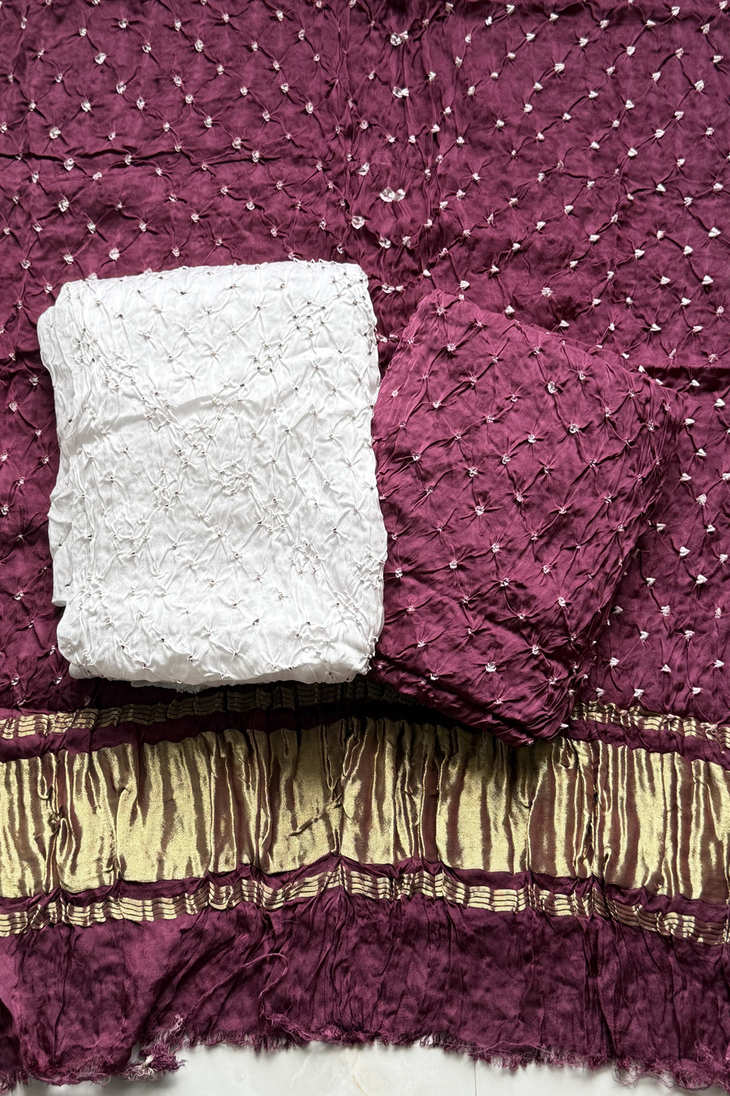 Colorful Bhandhej 3 Piece Unstitched Suit Set - Wine Maroon