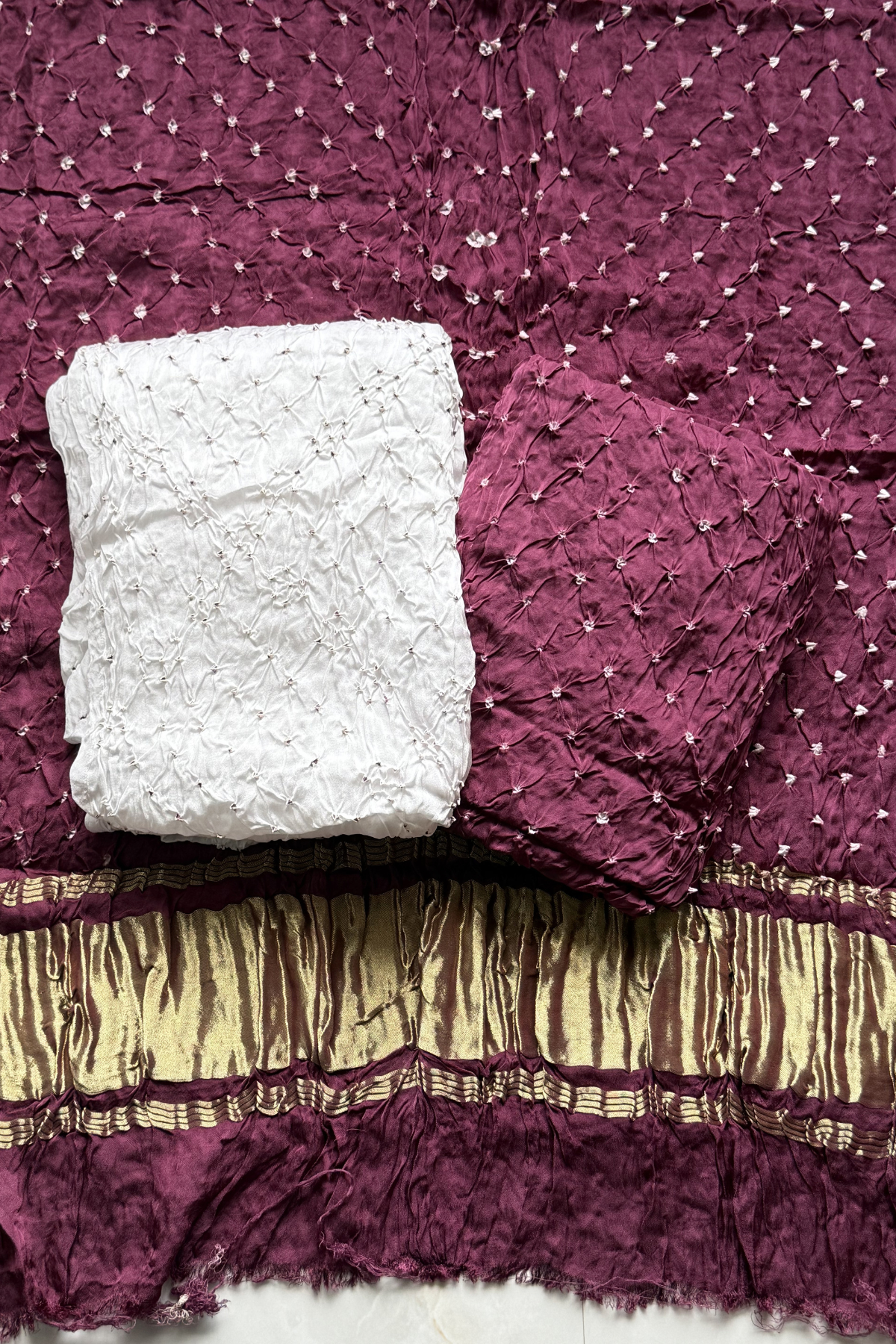 Colorful Bhandhej 3 Piece Unstitched Suit Set - Wine Maroon