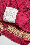 Colorful Bhandhej 3 Piece Unstitched Suit Set - Red