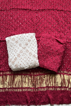 Colorful Bhandhej 3 Piece Unstitched Suit Set - Red
