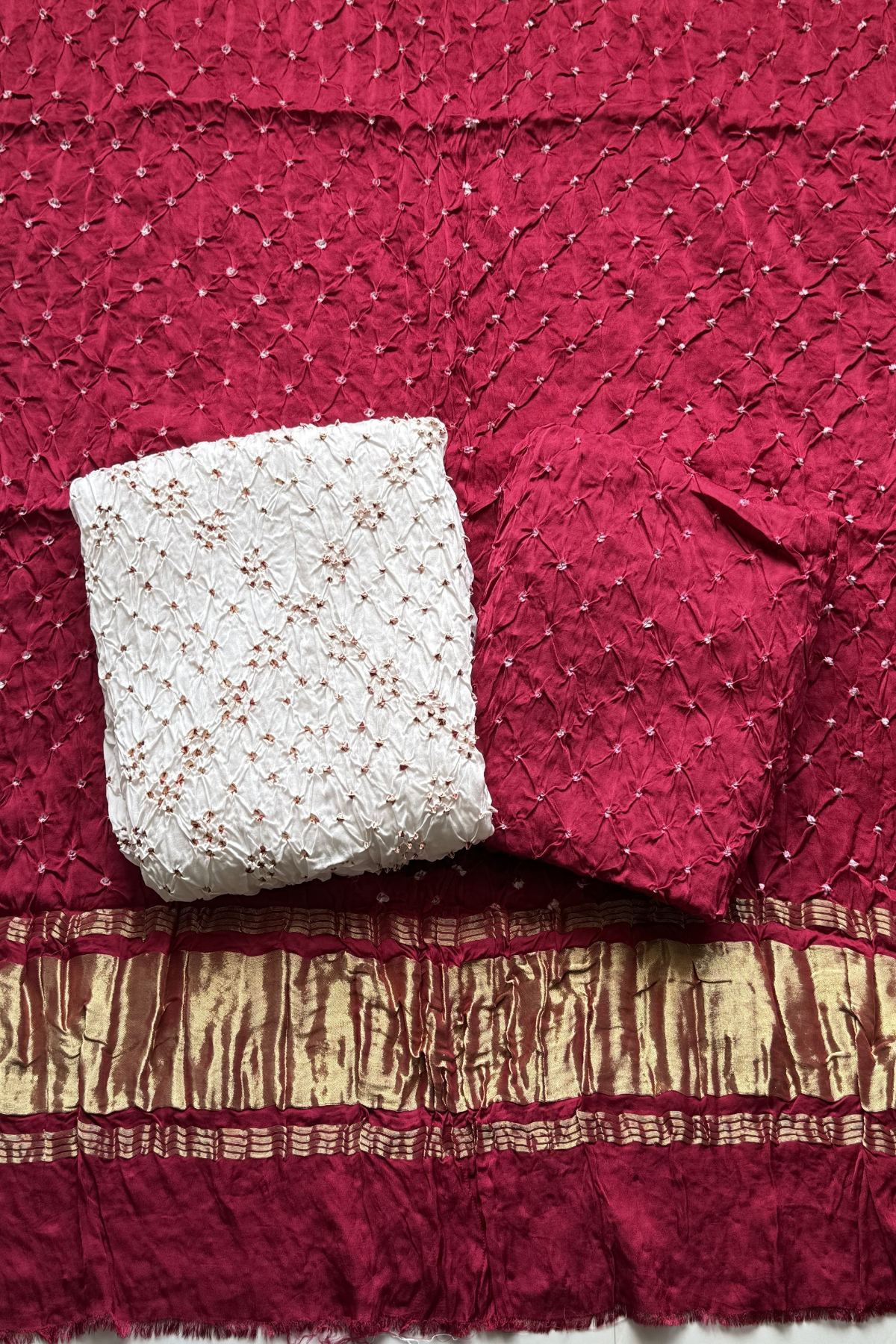 Colorful Bhandhej 3 Piece Unstitched Suit Set - Red
