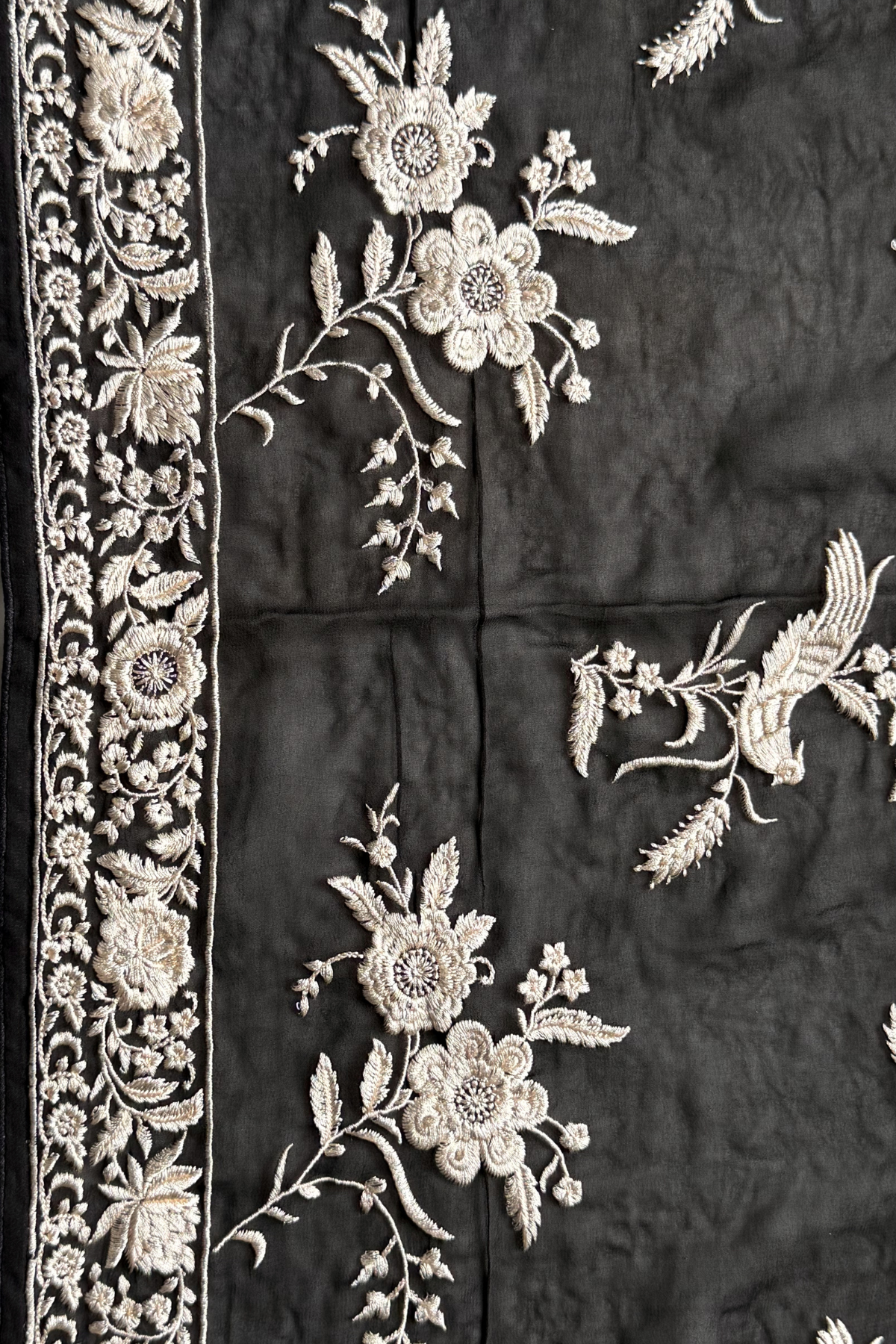 Pure Georjette With Parsi Work Unstitched Suit Set - Black