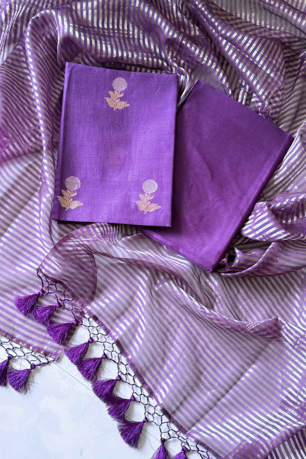 Pure Mul Chanderi With Kadwa Weaving - Purple
