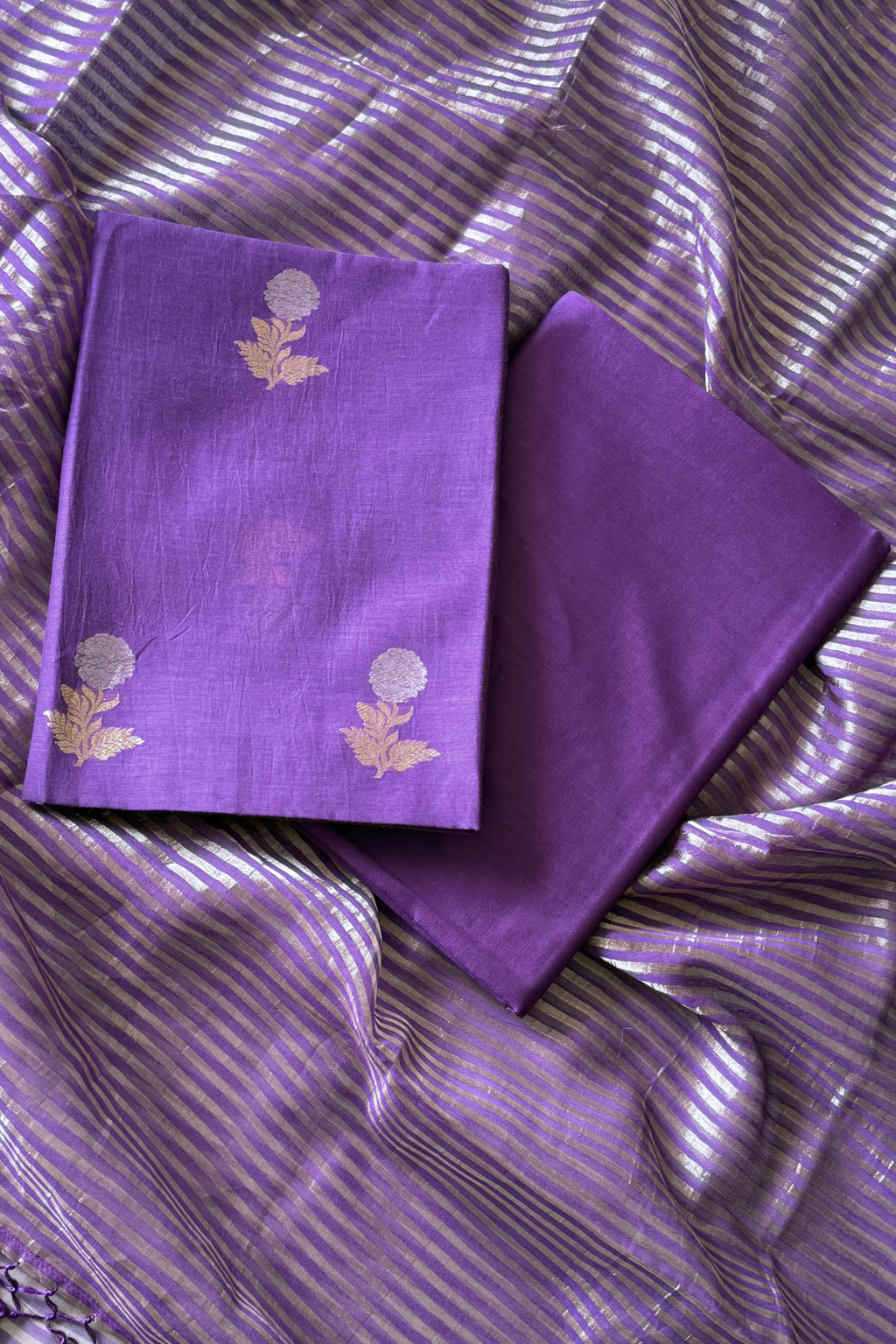 Pure Mul Chanderi With Kadwa Weaving - Purple