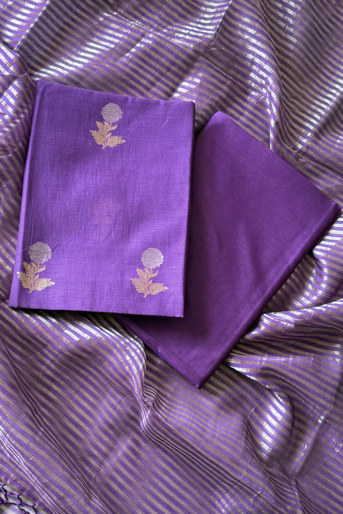 Pure Mul Chanderi With Kadwa Weaving - Purple