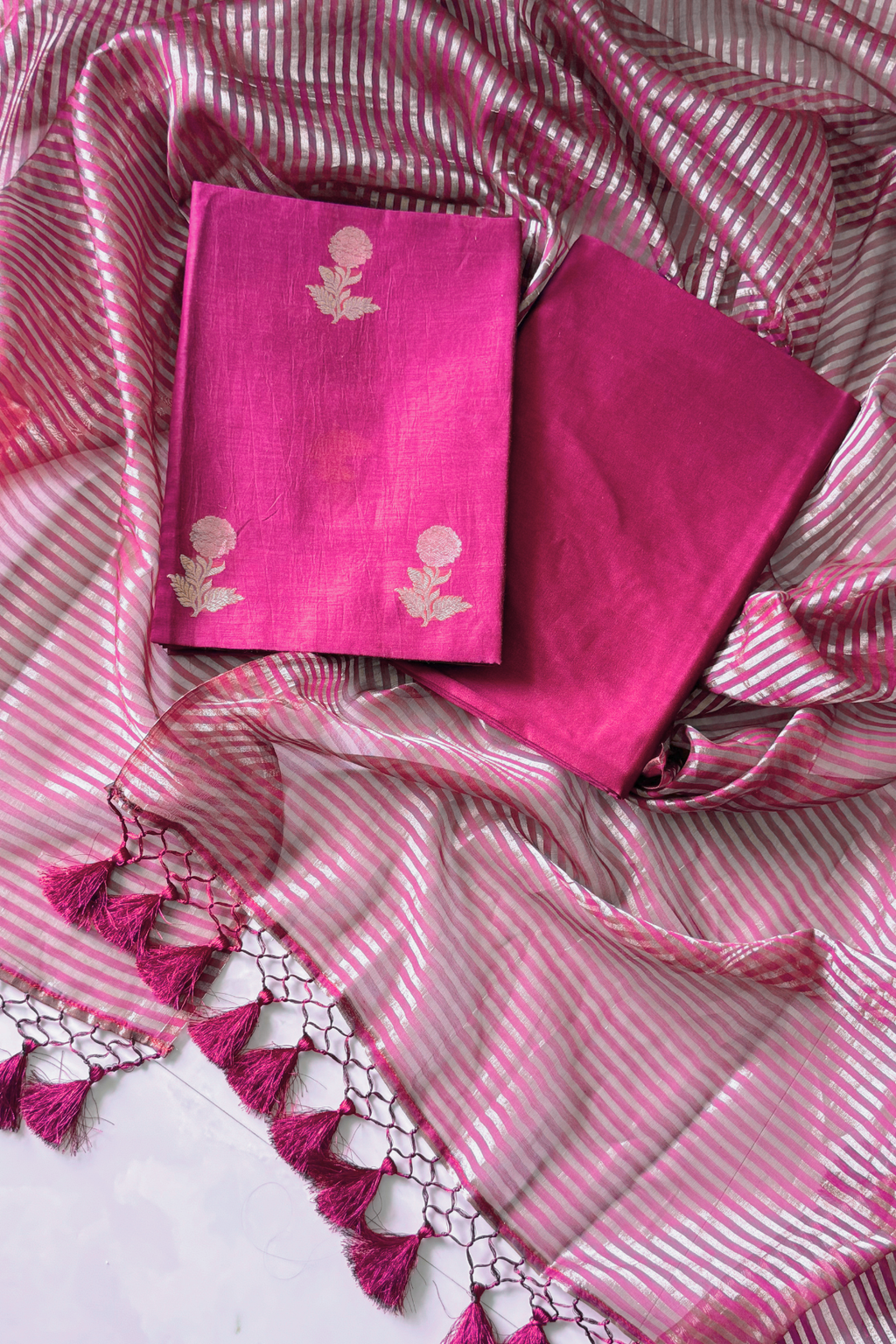 Pure Mul Chanderi With Kadwa Weaving - Pink