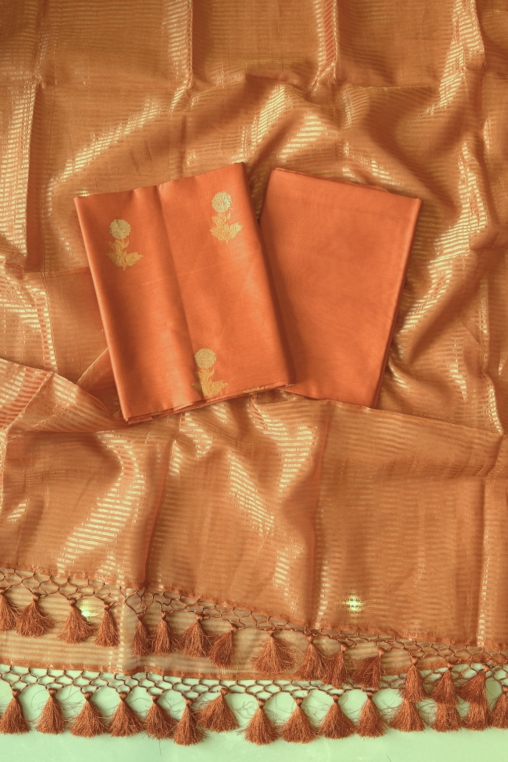 Pure Mul Chanderi With Kadwa Weaving -  Aprticot Orange