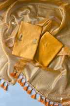 Pure Mul Chanderi With Kadwa Weaving -   Light Orange Yellow