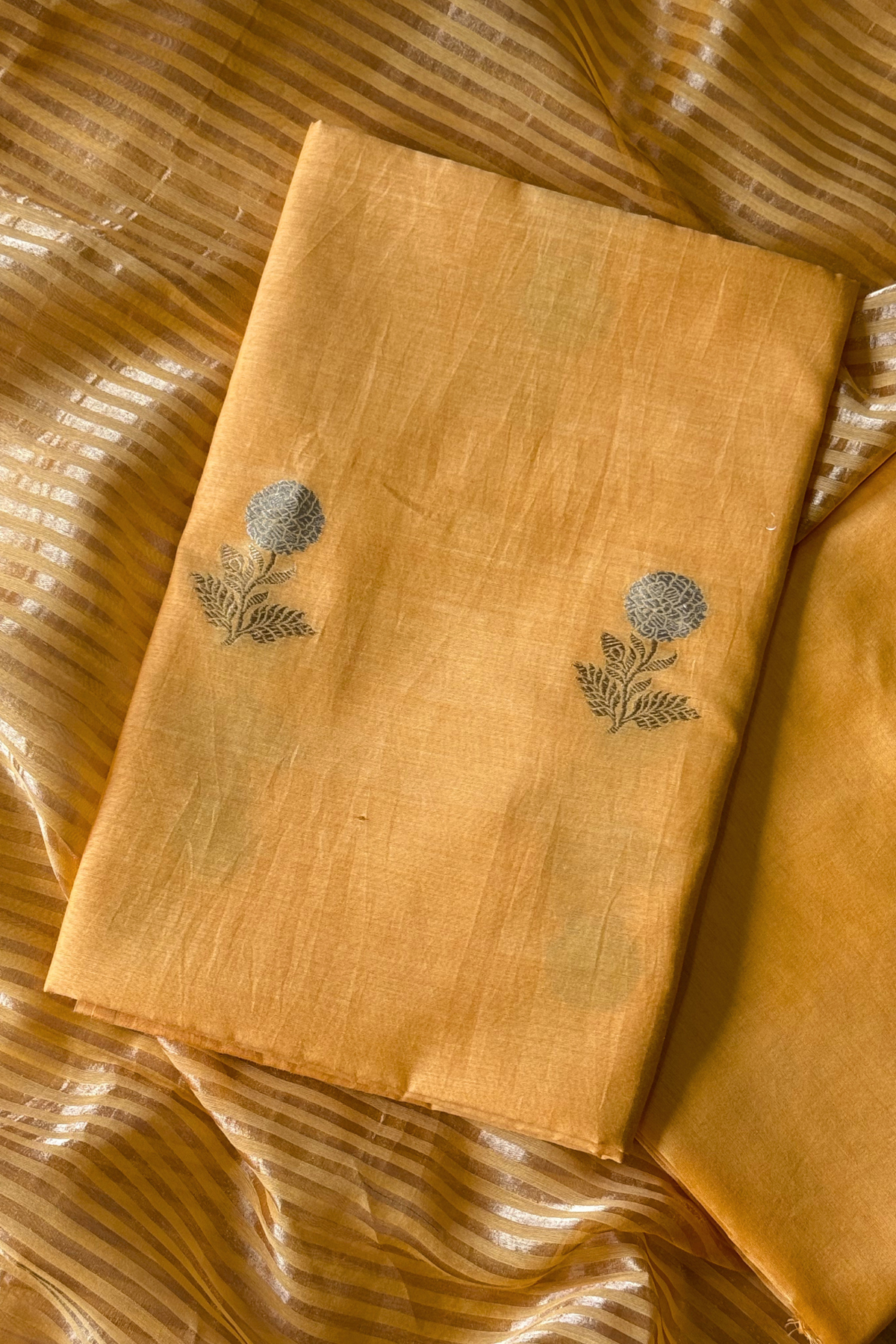 Pure Mul Chanderi With Kadwa Weaving -   Light Orange Yellow