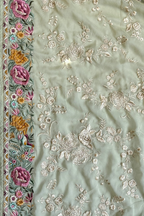 Pure Georgette With Parsi Work Unstitched Suit Set -  Light Pista Green