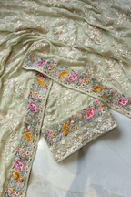 Pure Georgette With Parsi Work Unstitched Suit Set -  Light Pista Green