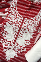 Pure Georgette With Parsi Work Unstitched Suit Set - Bright Red